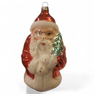 Vintage Hand-Painted Glass Santa Claus Ornament with Red Coat & White Beard